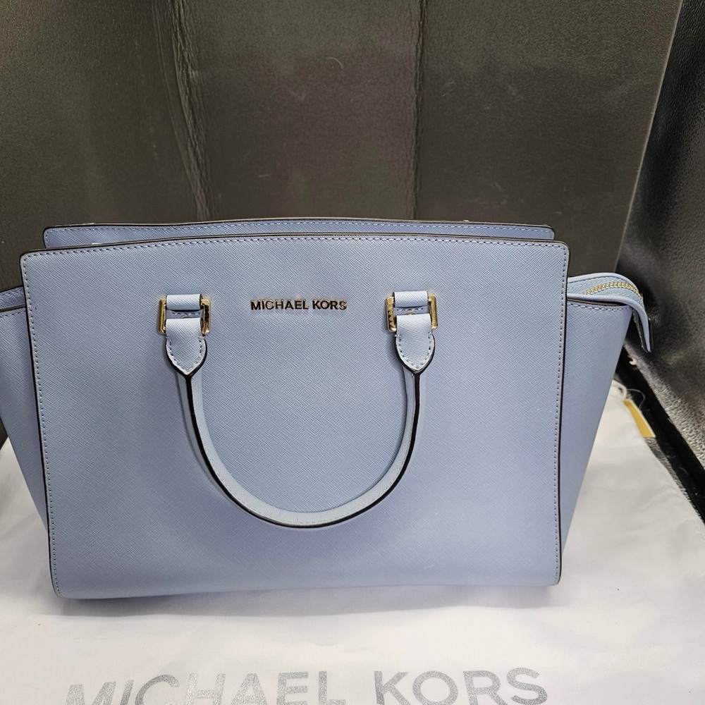 Michael Kors Blue Satchel with Textured Leather and Structured Design